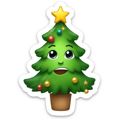 A Christmas tree with a cute face sticker