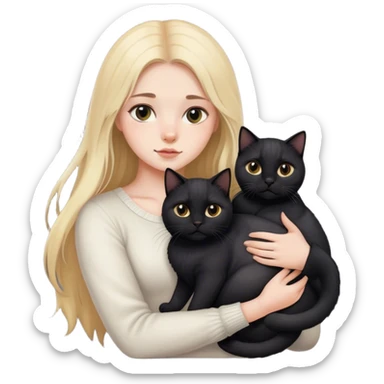 
girl with light long hair and fair skin holds a black British cat in her arms sticker