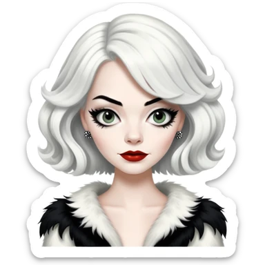 emma stone as Cruella with left side of the hair black and the other half white sticker