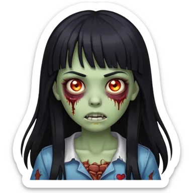 zombie girl with long black hair, bangs, and glowing eyes sticker