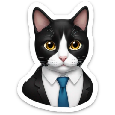 Tuxedo cat in tie, lot of black fur sticker