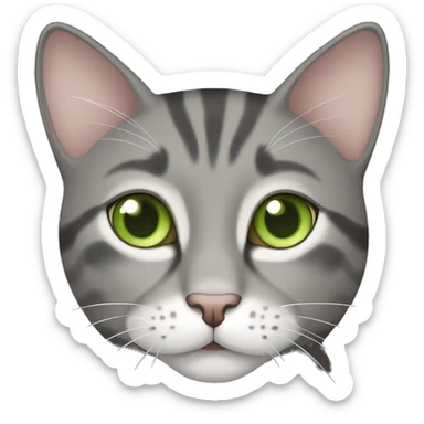 Tabby gray cat with white mouth and white nose and light green eyes sticker