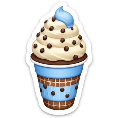 Ice cream with a chocolate chip on a top and in a cartoon white blue line cup  sticker