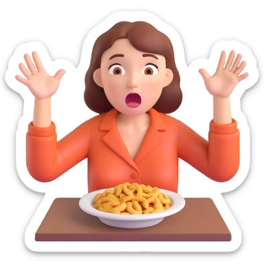 woman with drooling face and hands reaching for food, showing strong hunger sticker