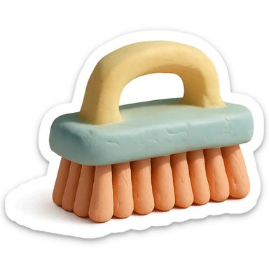 cleaning brush in claymation style, pastel colors, visible fingerprints sticker