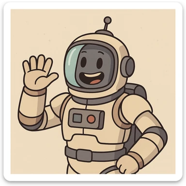 robot in a space suit waving, cartoon style sticker