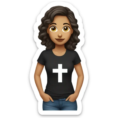 Latina girl with Catholic cross on t-shirt sticker