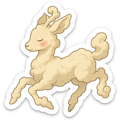 vanilla cloud doe with rosy cheeks, floating gracefully with witchy elegance, Ghibli style sticker