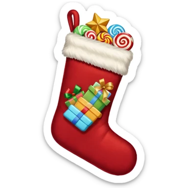 A cozy old-timey Christmas stocking full of vintage toys and candy sticker