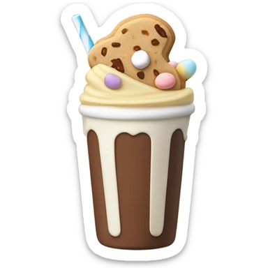 a peanut butter and banana flavored milkshake topped with reese’s pieces, a toffee covered marshmallow, a boxing glove made of white chocolate, and a peanut butter cookie sticker