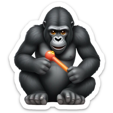 gorilla with a toy for girl in his mouth sticker