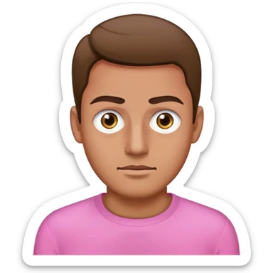 Man wearing pink long sleeve shirt with completely white eyes without pupils sticker