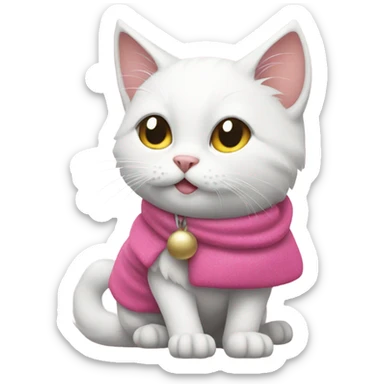 White cat wearing pink Santa clothes sticker
