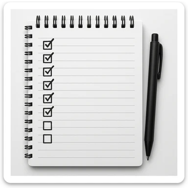 emoji of white spiral notebook with some list on it and a black pen nearby sticker