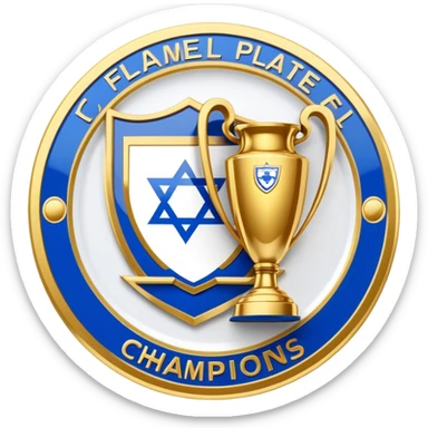 Israeli Premier League champions plate, shiny gold and blue, simple and iconic sticker