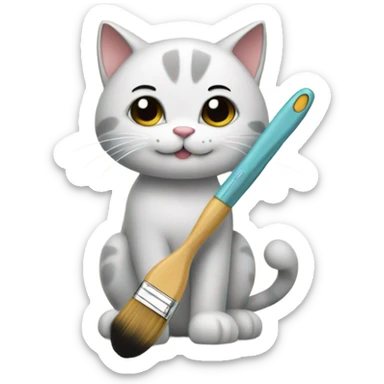 A cute cat who drawing a picture with a brush sticker