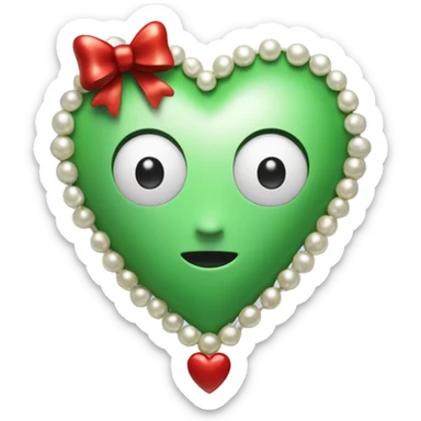 Green heart with pearls and red bow no face  sticker