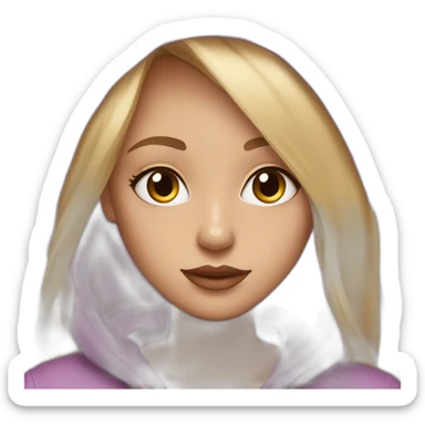 Purple hoodie rose blond long straight hair mascara eyelashes light red  color lip smaller eyes sticker