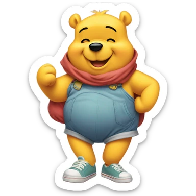 Winnie the pooh doing a thumbs up with a big tummy and floppy untied sneakers sticker