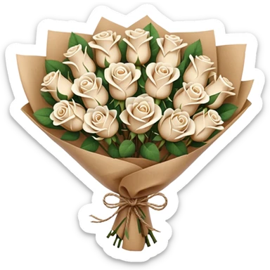 white roses bouquet in brown paper sticker