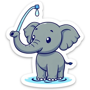 cartoon elephant spraying water from trunk sticker
