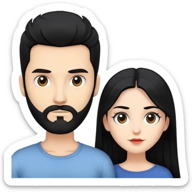 couple of newlyweds, white skin man with black hair and black beard; white skin woman with long black hair and black eyes sticker