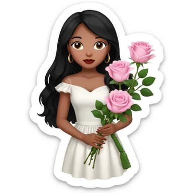 woman of God (black girl, super feminine and pretty, modern, long hair, white dress, pink flowers in hand) sticker