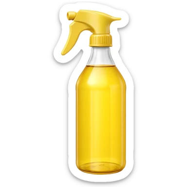yellow plastic oil bottle, tall, rounded, molded lines, handle, glossy, yellow cap, white neck, soft reflections, gentle shadows, no branding, no label, no food, no faces, clean 3D, soft shadows, transparent background, emoji scale sticker