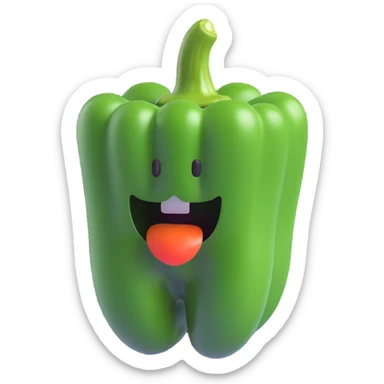 Create a 3D emoji style image of a green bell pepper (paprika) without any facial features such as eyes, nose, or mouth. The vegetable should look natural and realistic. Background should be transparent (no background). sticker