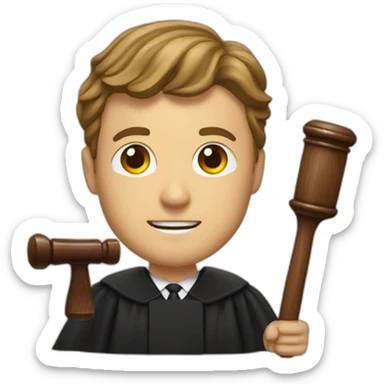 male judge with woodden hammer sticker