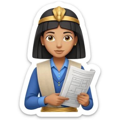 Emoji portrait of an Egyptian architect. Clean clothes, holding a blueprint scroll, confident expression. sticker