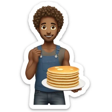 boyfriend with curly hair making pancakes sticker