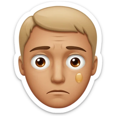 Man with a slightly reddened, sad face, a tear flowing from his eye down his cheek sticker