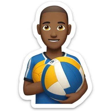 tan brown skin tall guy buzz cut standing with volleyball sticker