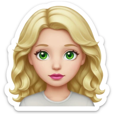 Girl with light blonde way hair in a middle part with green eyes and pink lips sticker