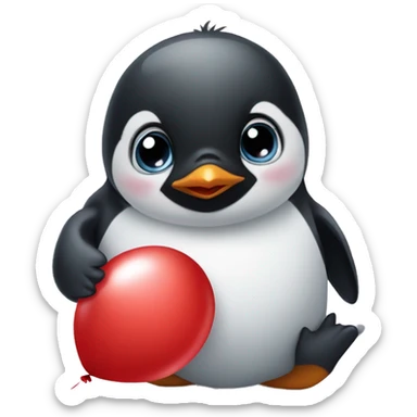 baby penguin with red balloon in her hand sticker