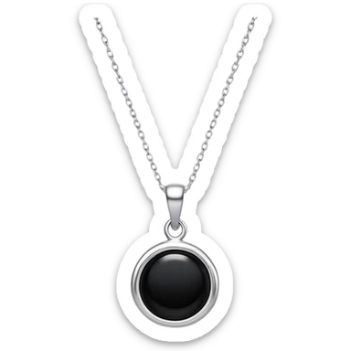black onyx pendant with a faint white glow emerging from its center, symbolizing hidden power, on a delicate silver chain that flows like liquid sticker