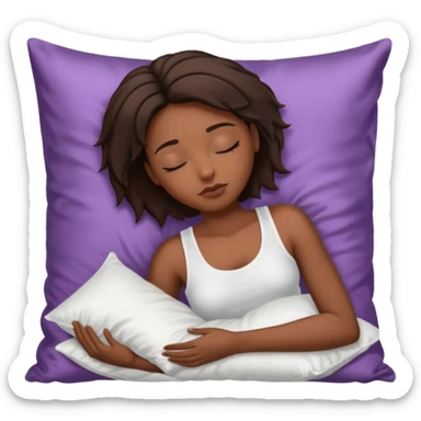sleeping beauty african american woman with dark brown hair with a silk pillow, she is wearing a white tank top with big boobs sticker