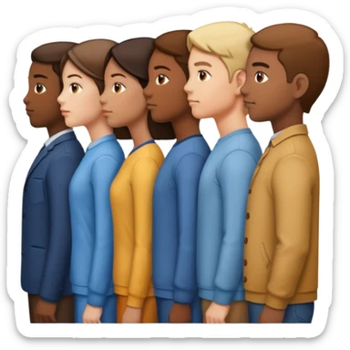 A line of 5 people standing in profile, one behind the other, all facing to the right, second variation sticker