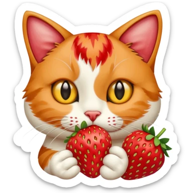 cat eating strawberries sticker