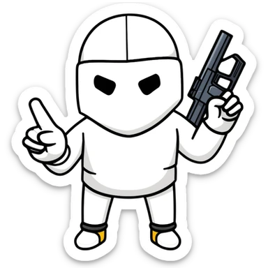 Emoji with skimask pointing a Glock pistol at the user sticker