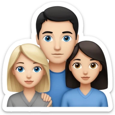 3 people. Blank woman with blond hair and blue eye color on left. And also a blank man with black hair and grey eye color in the middle. And a blank woman with brown hair and grey eye color on the right. Holding each other  sticker