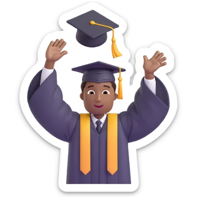 African American male graduate emoji, throwing graduation cap in the air sticker