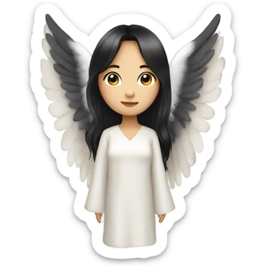 Asian Angel girl with black hair and wings sticker