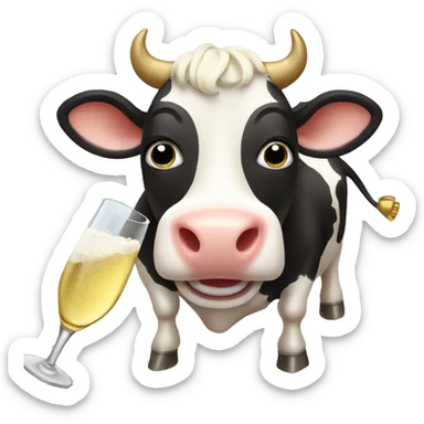A cow with champagne sticker