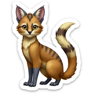 Colorful dark tropical exotic cute cool beautiful shiny beautiful fantasy-caracal-civet-genet-sergal-vernid-Gryphon-Cacomistle-Trico-oncilla-animal-Fakémon-hybrid-fursona (full body) sticker
