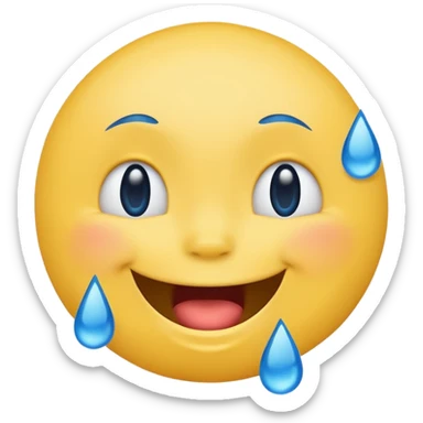 Emoji, yellow round laughing face, blue tears of joy on it  sticker