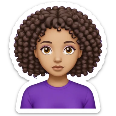 A lightskin black girl with 4a curls and purole shirt sticker