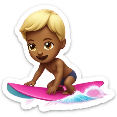 Newborn baby surfing on a hot pink ocean wave  sticker