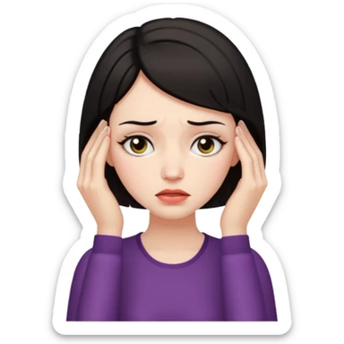 short dark haired lady has head ache sticker